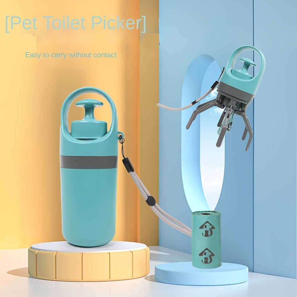 Long-handle dog poop scooper with waste bag holder