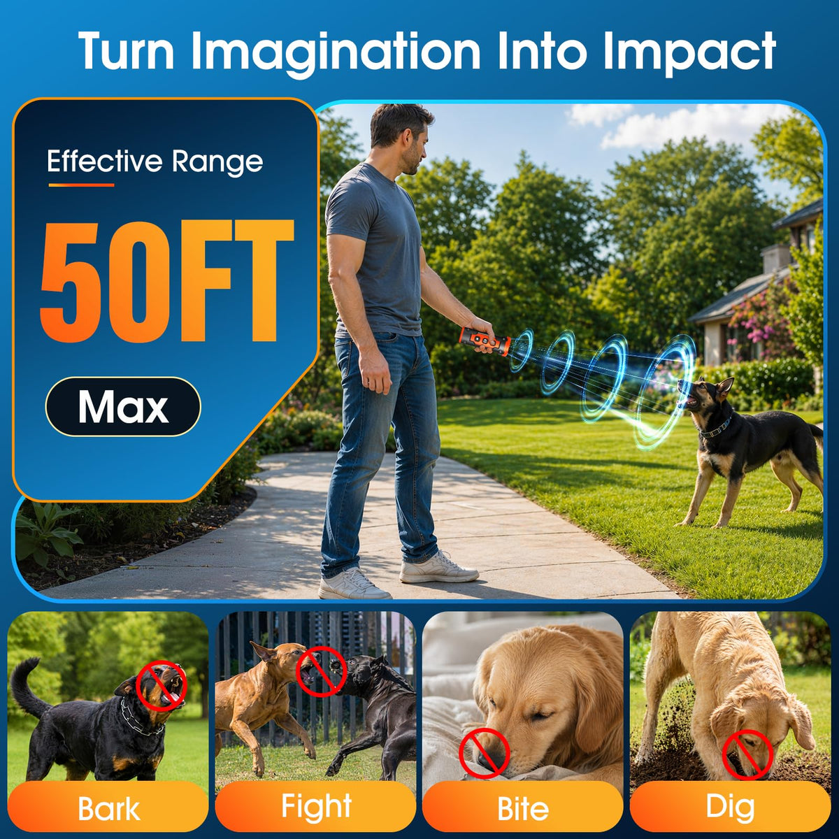 Dog reacting to the ultrasonic training device outdoors