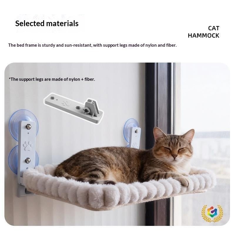 Strong suction cup mounts holding the cat hammock to glass