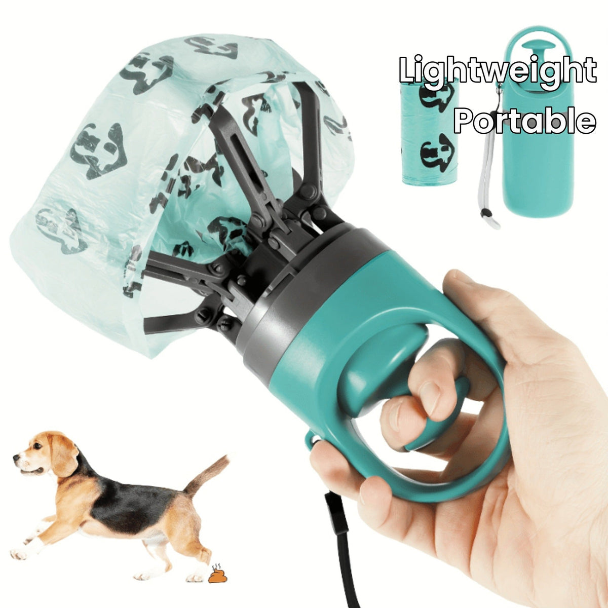 Poop scooper jaw-grip picking up waste from grass