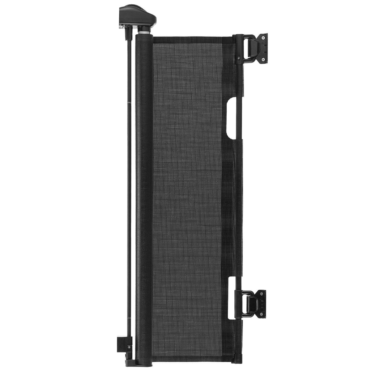 Retractable mesh baby and pet gate installed in a doorway