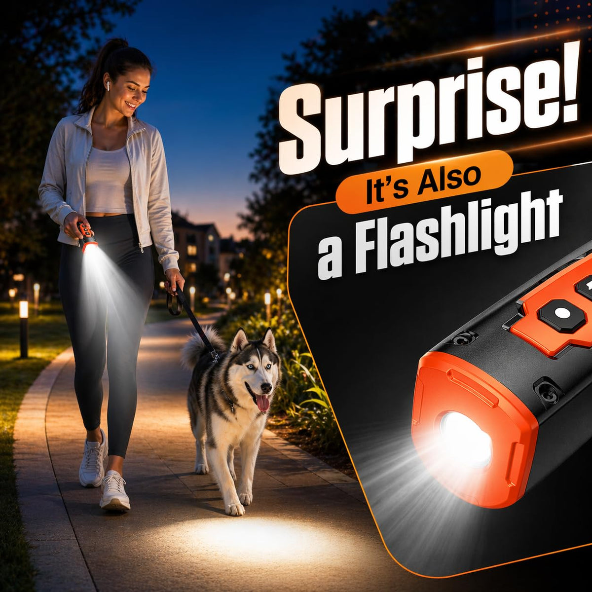 Ultrasonic training device shown in black, grey, and orange
